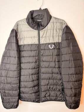True Religion Two-Tone Black and Light Gray Quilted Puffer Jacket